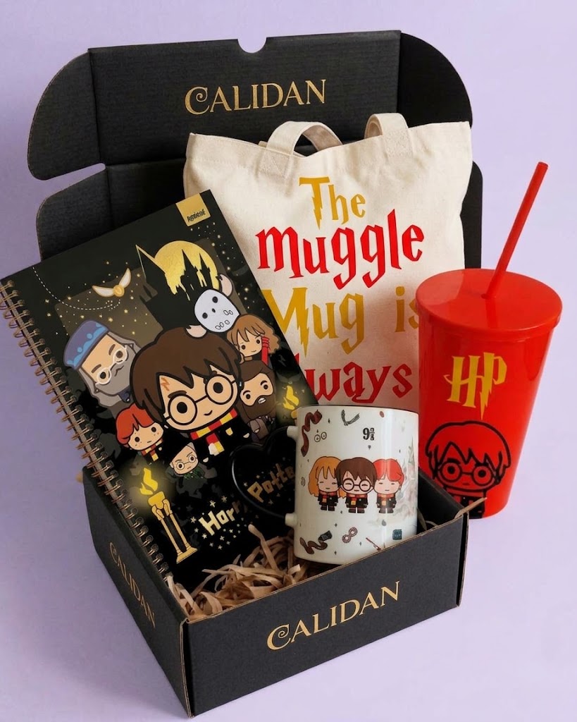 Box de Presente Temática Fantasia com Caderno, Ecobag, Caneca e Copo Personalizados
