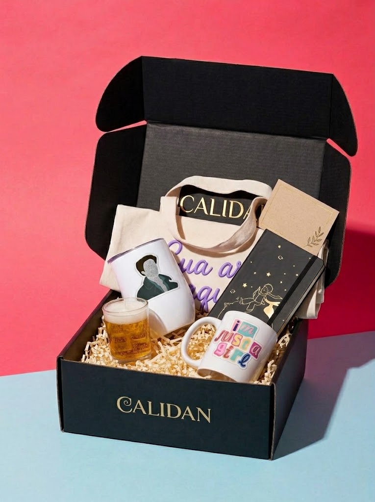 Box de Presente Personalizada com Ecobag, Copo Térmico, Caneca e Caderno