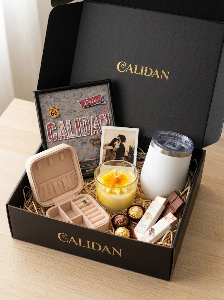 Box de Presente Premium Completa Personalizada com Copo Térmico, Porta-Joias, Vela e Quadro